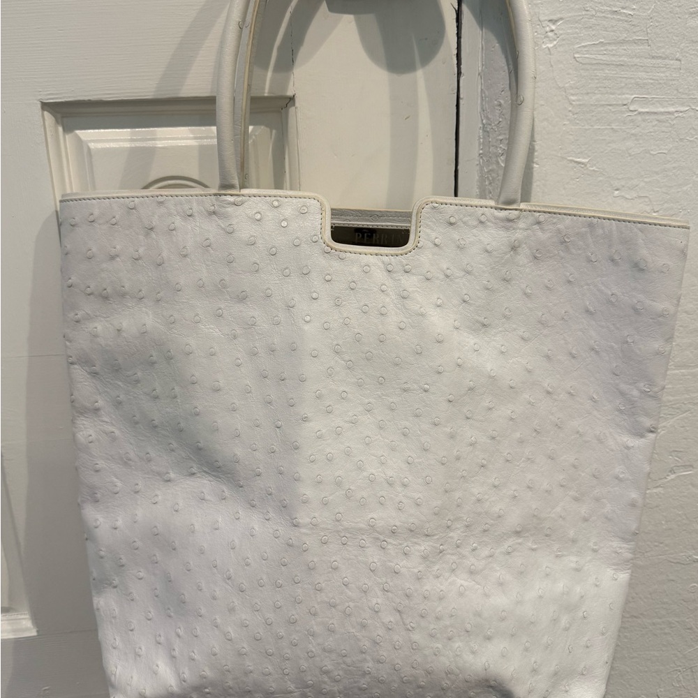 PERRIN vintage ostrich leather white tote - Picture 2 of 15
